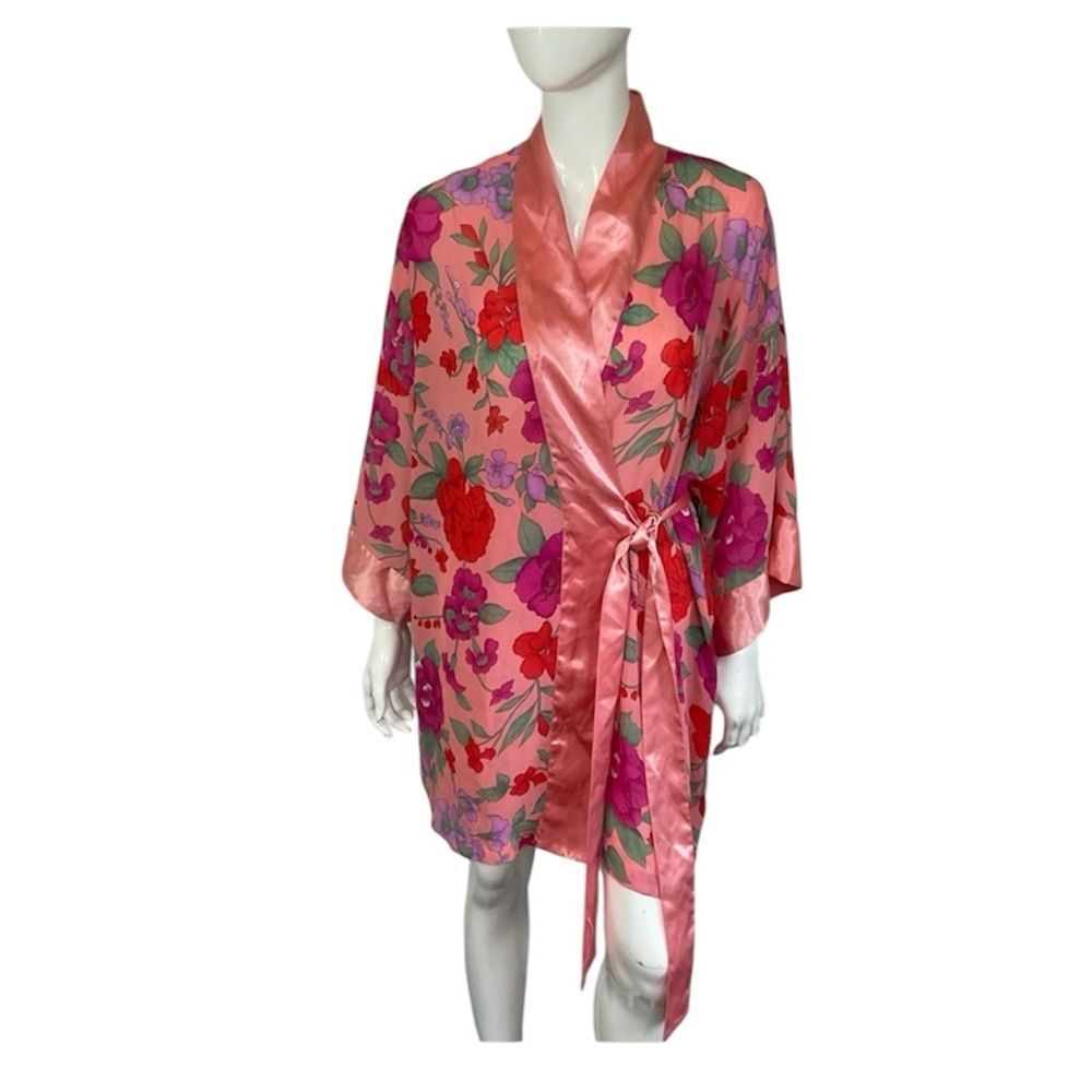 Victoria's Secret Vintage Pink Floral Gold Label Kimono Robe One Size